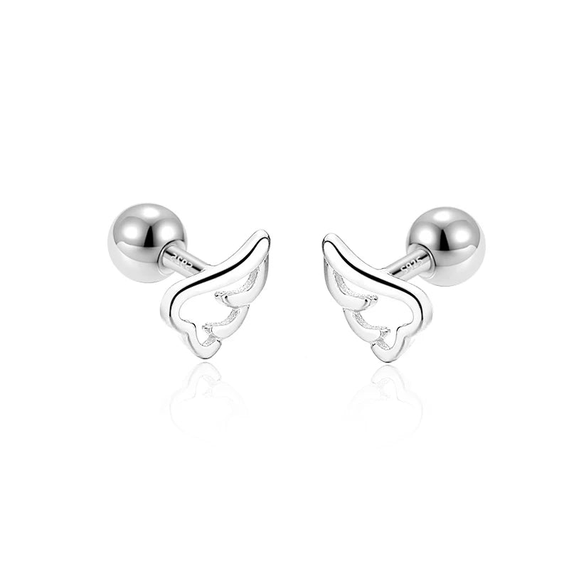 TrustDavis 925 Silver Angel Wing Stud Earrings For Women