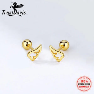 TrustDavis 925 Silver Angel Wing Stud Earrings For Women