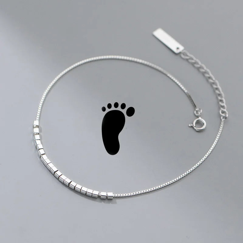 925 Silver Anklets Geometric Beads Women's Gift DS3797