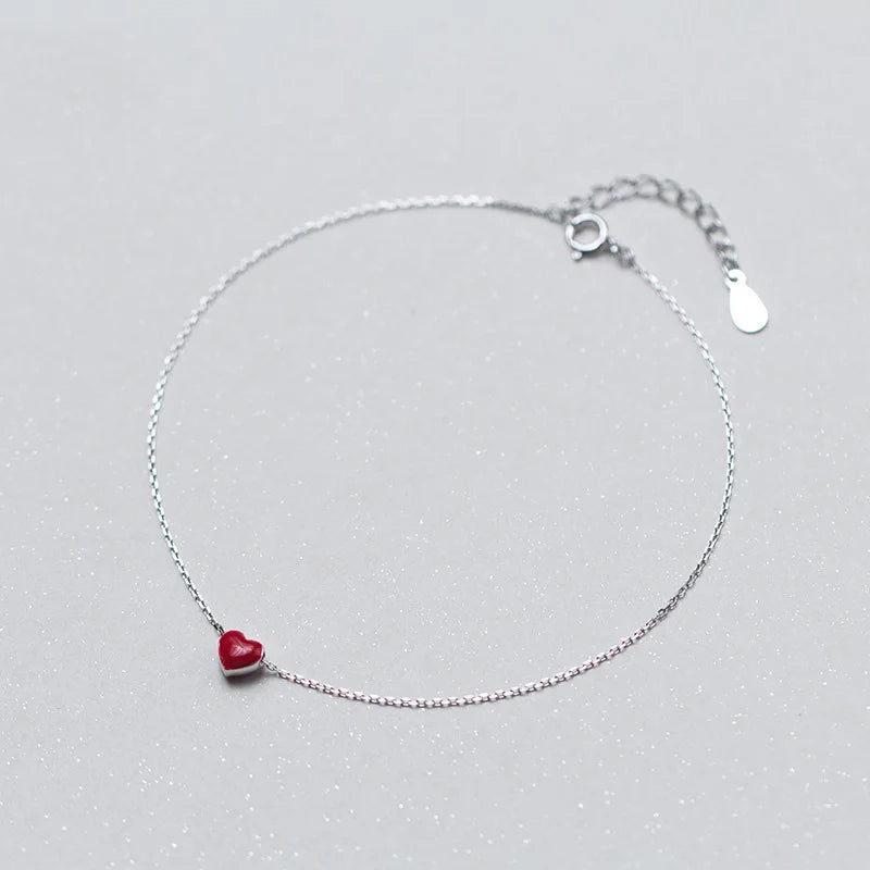 Davis 925 Silver Heart Anklets for Women