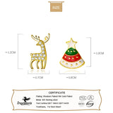TrustDavis 925 Sterling Silver Asymmetric Christmas Trees Deer Stud Earrings