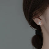 925 Silver Asymmetric Moon Star CZ Stud Earrings For Women
