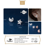 925 Silver Asymmetric Moon Star CZ Stud Earrings For Women