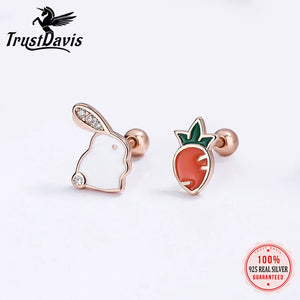 Sterling Silver Rabbit Radish Stud Earrings for Girls DG0137