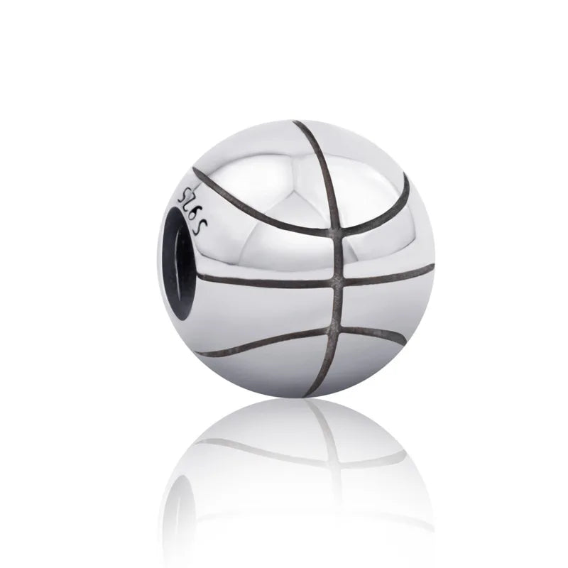 925 Sterling Silver Basketball Charm Pendant Bracelet Necklace DIY Jewelry