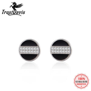 925 Sterling Silver Glaze Round CZ Stud Earrings Lady Fine Jewelry