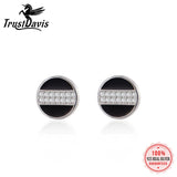 925 Sterling Silver Glaze Round CZ Stud Earrings Lady Fine Jewelry