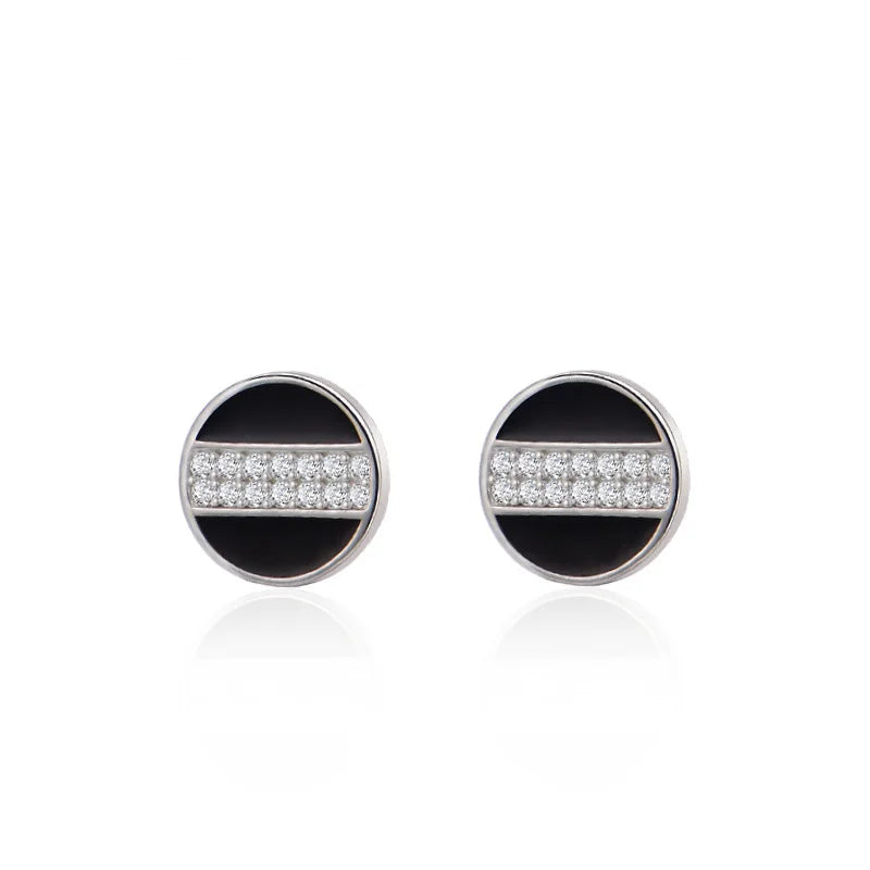 925 Sterling Silver Glaze Round CZ Stud Earrings Lady Fine Jewelry