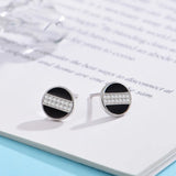 925 Sterling Silver Glaze Round CZ Stud Earrings Lady Fine Jewelry