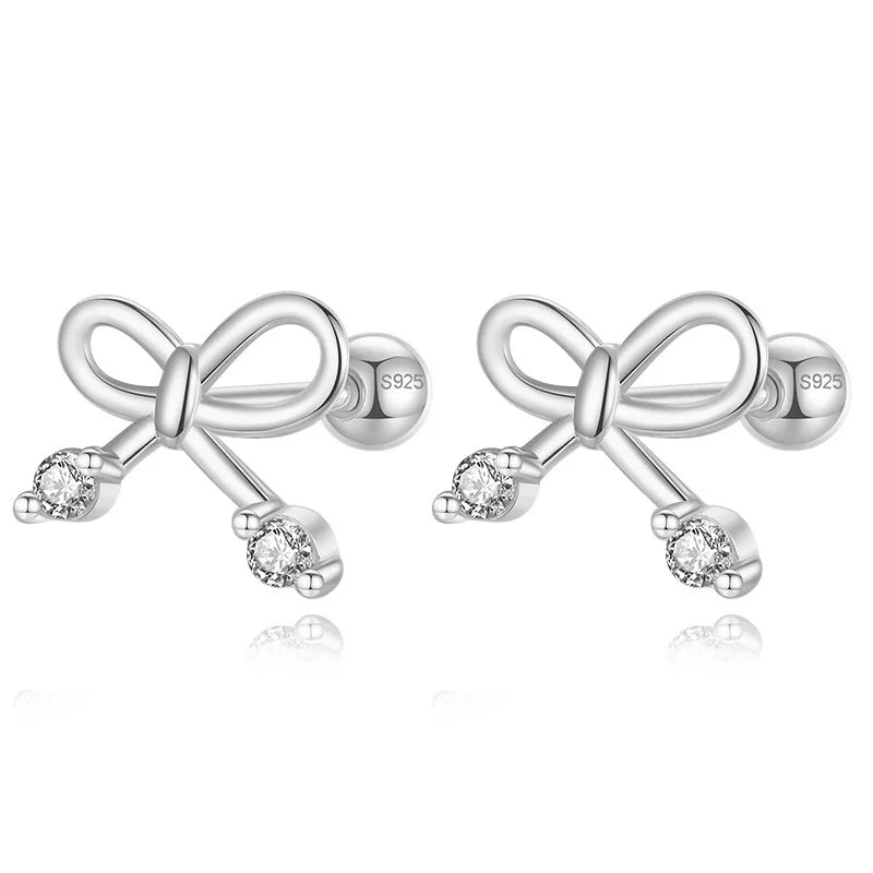 925 Silver Bowknot Stud Earrings Wedding Jewelry