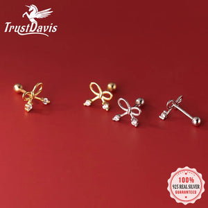 925 Silver Bowknot Stud Earrings Wedding Jewelry