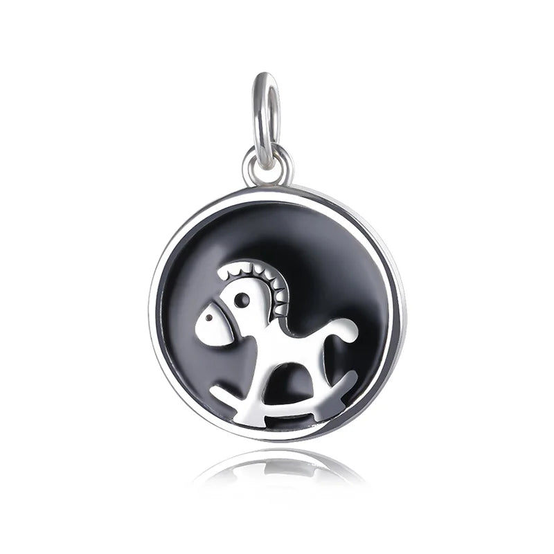 TrustDavis 925 Silver Bracelet Creative Wooden Horse Pendant DIY Necklace DZ751