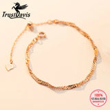 TrustDavis 925 Silver Bracelet Water Wave Chain for Women