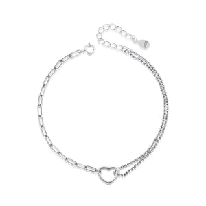 TrustDavis Silver Heart Beads Chain Bracelet Women Wedding Jewelry