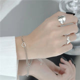 TrustDavis Silver Heart Beads Chain Bracelet Women Wedding Jewelry