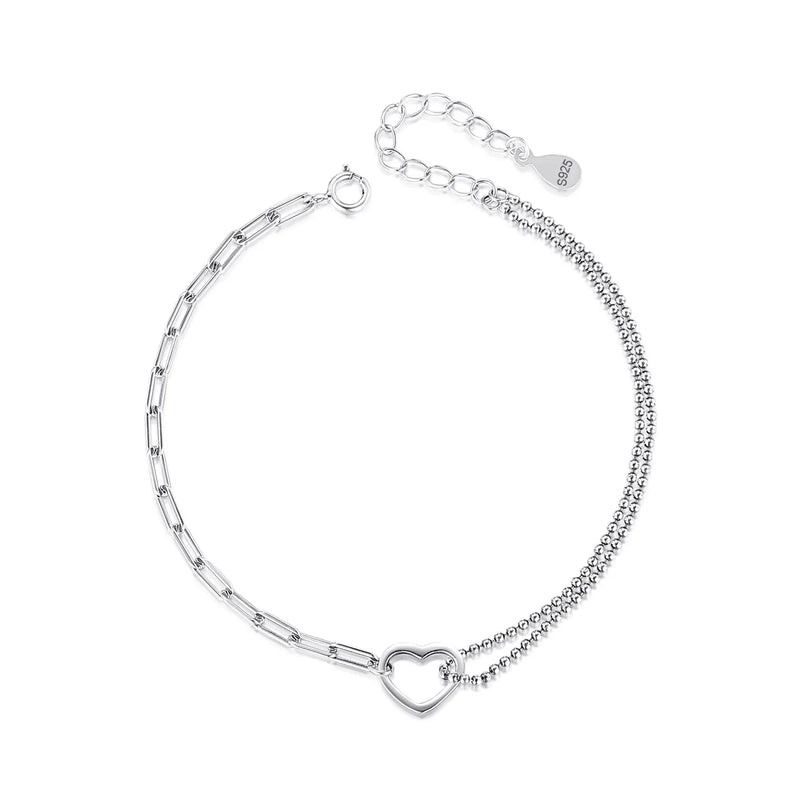 TrustDavis Silver Heart Beads Chain Bracelet Women Wedding Jewelry