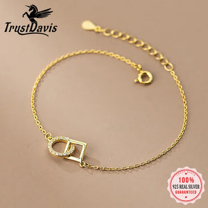 TrustDavis 925 Silver Bracelet Women Wedding CZ Fine Jewelry DA2975