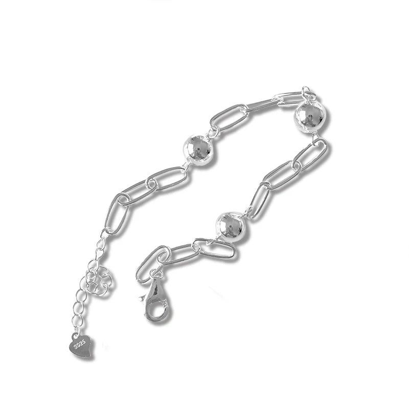 925 Silver Ball Beads Chain Bracelet Women Wedding Party Gift DA3126