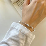 925 Silver Ball Beads Chain Bracelet Women Wedding Party Gift DA3126