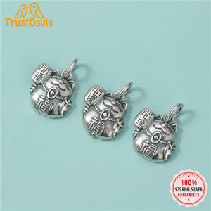 TrustDavis 925 Sterling Silver Lucky Cat DIY Animal Jewelry Gift
