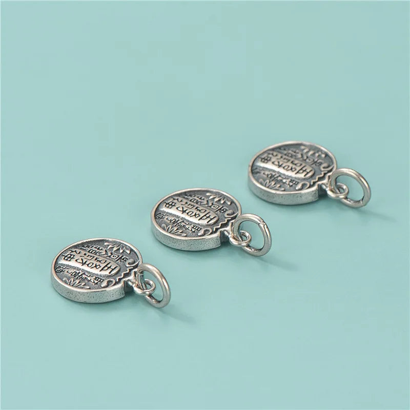 925 Sterling Silver Round Pendant Bracelet Necklace Set DIY Vintage Jewelry