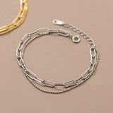 Real 925 Sterling Silver Double Layer Beads Chain Bracelet
