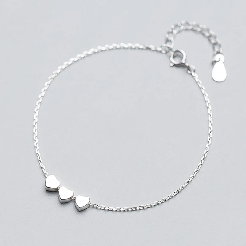 925 Silver Bracelet 3 Hearts Love Birthday Gift For Women