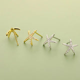 TrustDavis Silver CZ Starfish Stud Earrings For Women, Fine Jewelry Gift