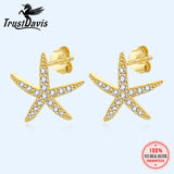 TrustDavis Silver CZ Starfish Stud Earrings For Women, Fine Jewelry Gift