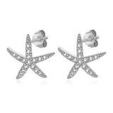 TrustDavis Silver CZ Starfish Stud Earrings For Women, Fine Jewelry Gift
