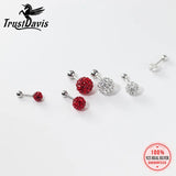 925 Silver CZ Bead Stud Earrings Women Wedding Party Jewelry