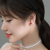 925 Silver CZ Bead Stud Earrings Women Wedding Party Jewelry