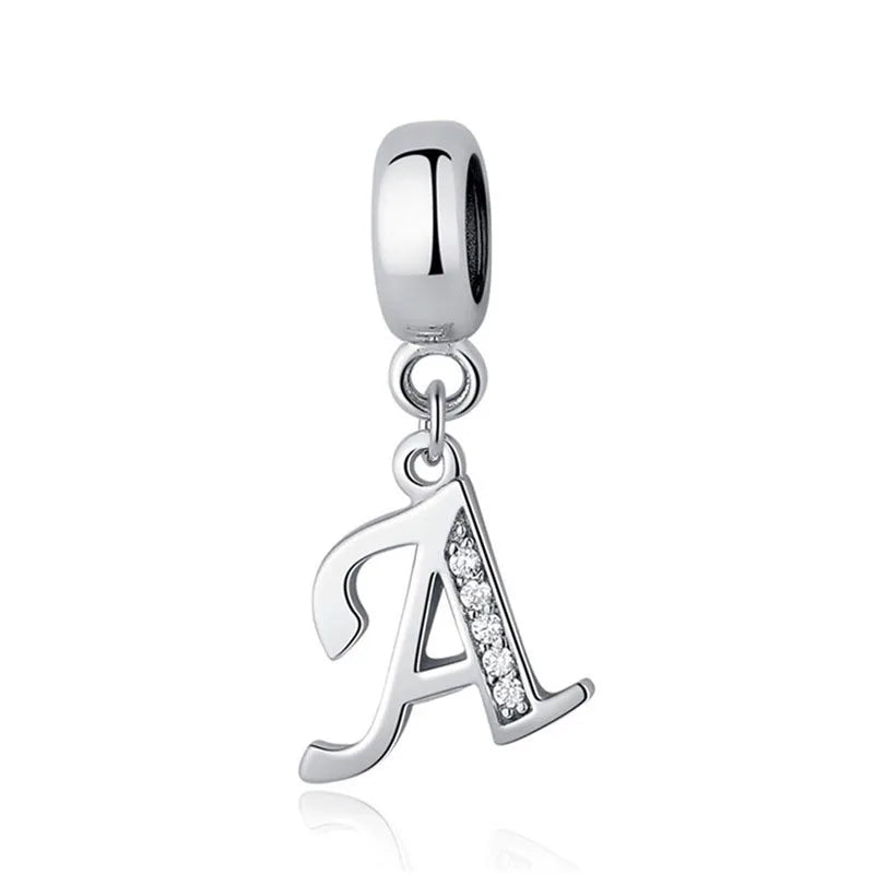 Davis 925 Sterling Silver Letter CZ Charm Beads Pendant Wedding Jewelry