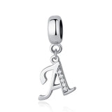 Davis 925 Sterling Silver Letter CZ Charm Beads Pendant Wedding Jewelry