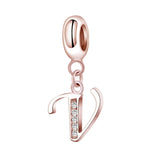 Davis 925 Sterling Silver Letter CZ Charm Beads Pendant Wedding Jewelry