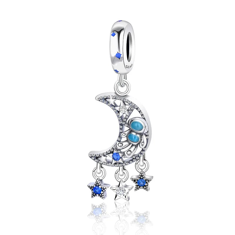 Davis 925 Sterling Silver Astronaut Star CZ Charm Bead Pendant