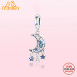 Davis 925 Sterling Silver Astronaut Star CZ Charm Bead Pendant
