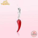 925 Sterling Silver Charm Beads Red Pepper Bracelet Necklace DIY