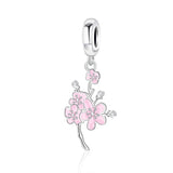 TrustDavis 925 Sterling Silver Charm Beads Cherry Blossom Bracelet DIY Jewelry