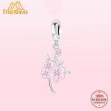TrustDavis 925 Sterling Silver Charm Beads Cherry Blossom Bracelet DIY Jewelry