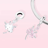 TrustDavis 925 Sterling Silver Charm Beads Cherry Blossom Bracelet DIY Jewelry