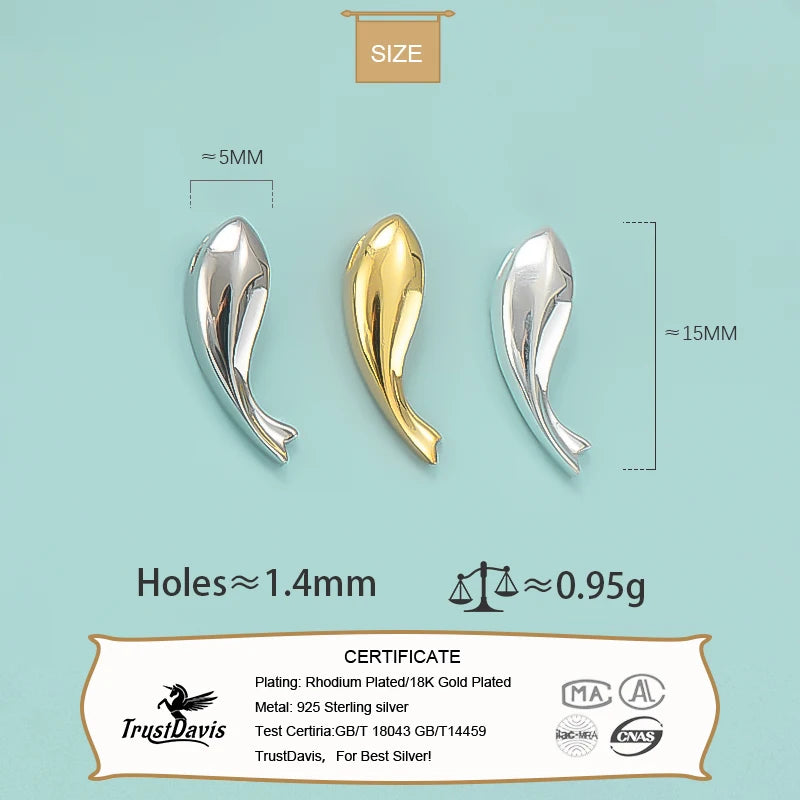 925 Silver Charm Bracelet Fish Pendant Separator Beads DIY Jewelry