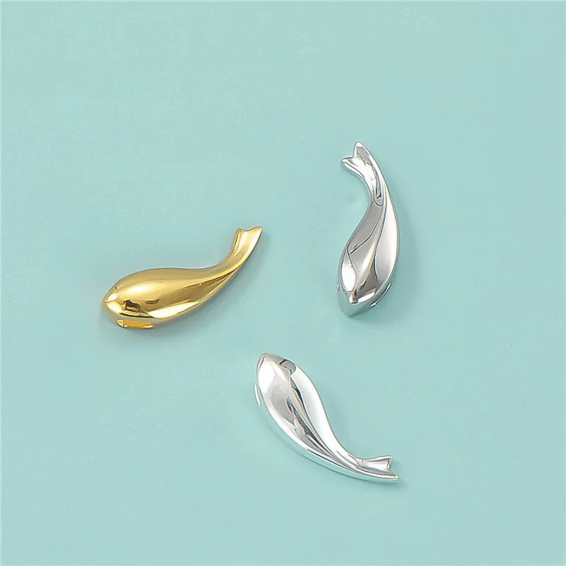 925 Silver Charm Bracelet Fish Pendant Separator Beads DIY Jewelry