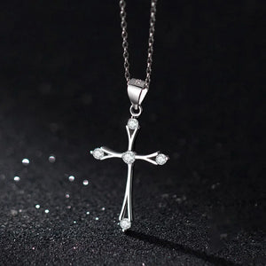 TrustDavis Sterling Silver Cross Pendant Necklace DS3864