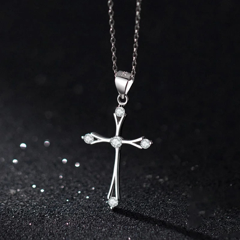 TrustDavis Sterling Silver Cross Pendant Necklace DS3864