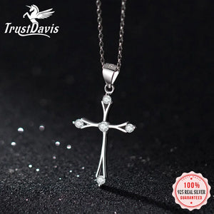 TrustDavis Sterling Silver Cross Pendant Necklace DS3864