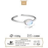 925 Silver Charm Ring Moonstone Oval Minimalist Adjustable Opening Ring