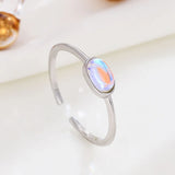 925 Silver Charm Ring Moonstone Oval Minimalist Adjustable Opening Ring