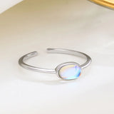 925 Silver Charm Ring Moonstone Oval Minimalist Adjustable Opening Ring