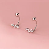 925 Silver Romantic Heart Beads Stud Earrings For Women